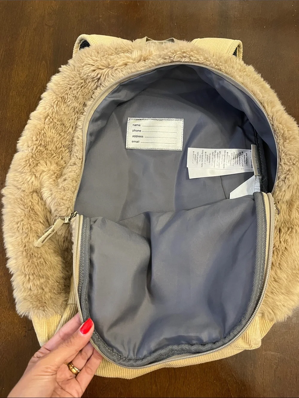 Pottery Barn Kids Plush Bear Backpack in Beige and Taupe